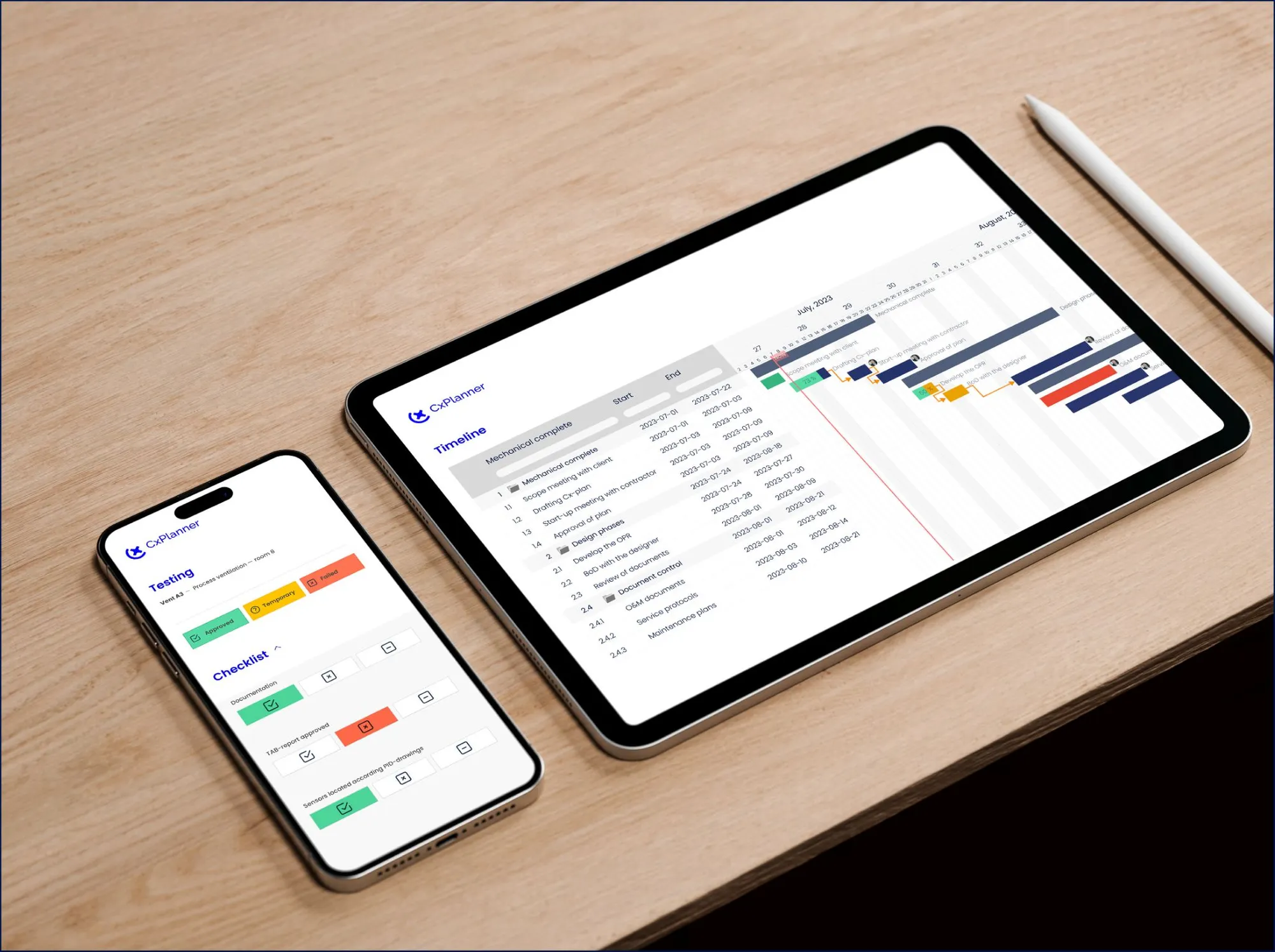 Sitewide completions software open on a tablet and phone